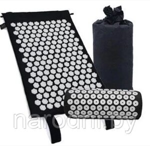 Набор для акупунктурного массажа. Коврик + подушка в чехле. Коврик массажный акупунктурный с подушкой  + сумка Черный