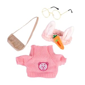 Набор одежды с акссесуарами (4 в 1) для уточки Лалафанфан М9 Розовый свитер с повязкой морковка
