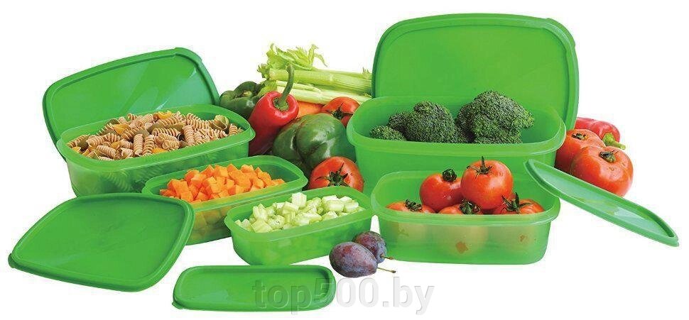 Набор пластиковых зелёных контейнеров для продуктов Stay Frech Green 10 предметов от компании TOP500 - фото 1