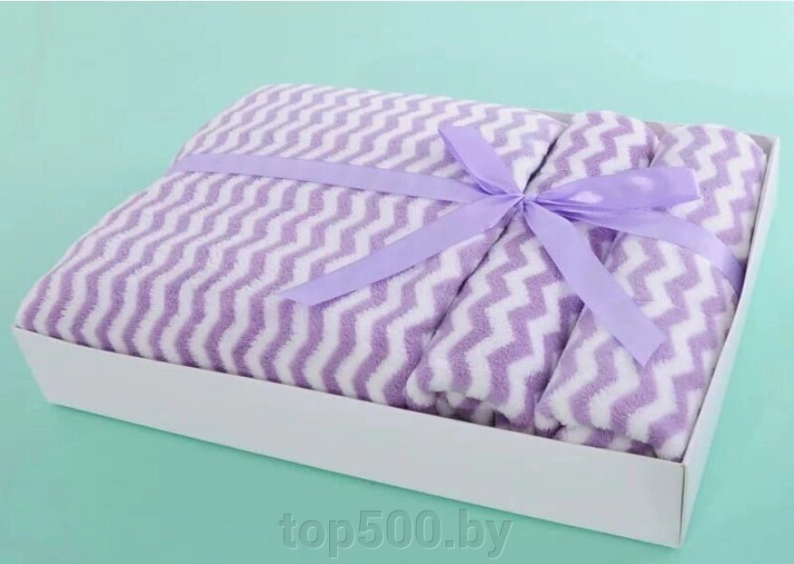 Набор полотенец зигзаги (банное 1 шт., для лица 2 шт.) Фиолетовый от компании TOP500 - фото 1