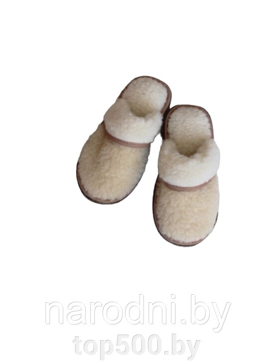 Обувь домашняя тапки (пантолеты) из натуральной овечьей шерсти 33-34, Бежевый от компании TOP500 - фото 1
