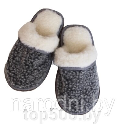 Обувь домашняя тапки (пантолеты) из натуральной овечьей шерсти 33-34, Серый от компании TOP500 - фото 1