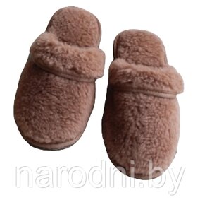 Обувь домашняя тапки (пантолеты) из натуральной овечьей шерсти 41-42, Светло-коричневый