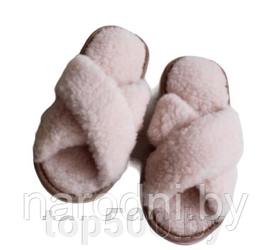 Пантолеты (тапки) из натуральной овечьей шерсти с открытым носком 35, Пудровый от компании TOP500 - фото 1