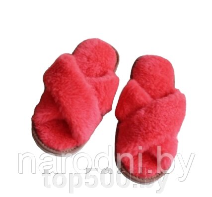 Пантолеты (тапки) из натуральной овечьей шерсти с открытым носком 35, Ярко-розовый от компании TOP500 - фото 1