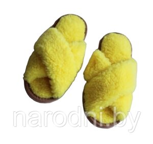 Пантолеты (тапки) из натуральной овечьей шерсти с открытым носком 39-40, Желтый