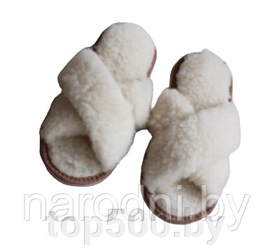 Пантолеты (тапки) из натуральной овечьей шерсти с открытым носком 41-42, Белый от компании TOP500 - фото 1