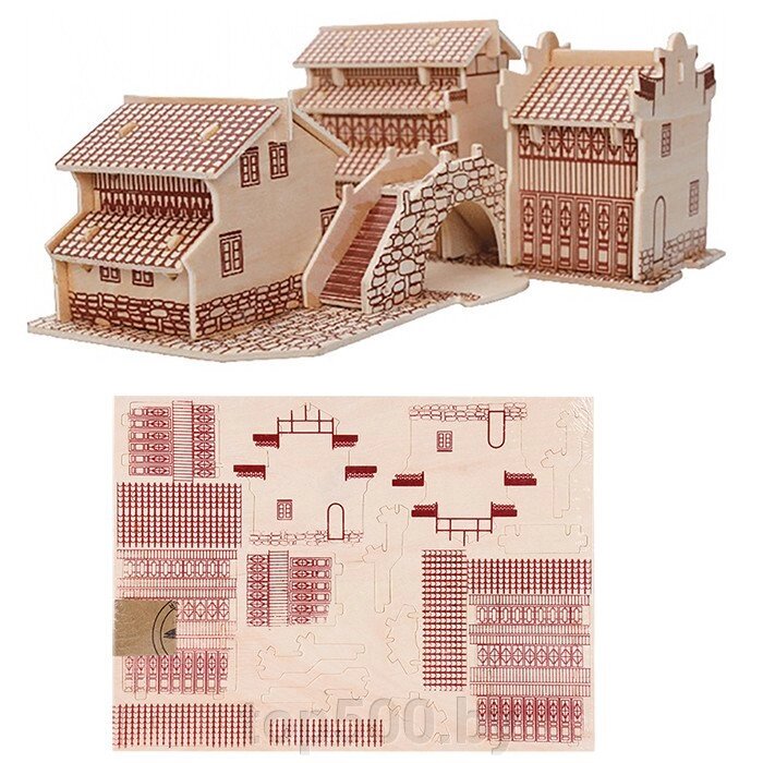 Пазл деревянный 3D 3 пластины с деталями "Китайский водный город" от компании TOP500 - фото 1