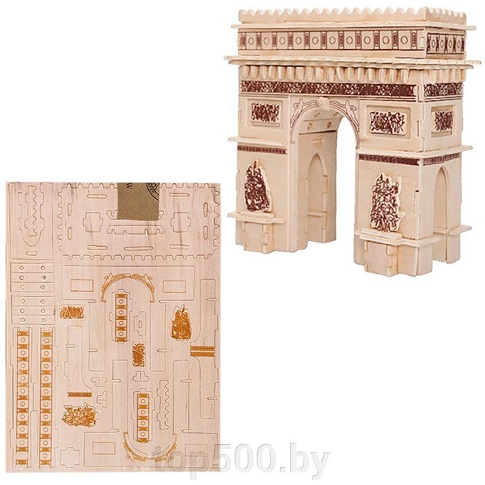 Пазл деревянный 3D 3 пластины с деталями "Триумфальная арка" от компании TOP500 - фото 1