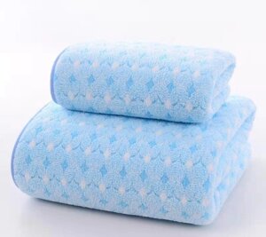 Набор полотенец банное и для лица в подарочком мешочке Голубой