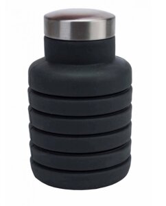 Бутылка для воды силиконовая складная с крышкой (500 мл) Темно-серый