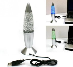 Глиттер лампа 20 см (многоцветная с блестками) USB