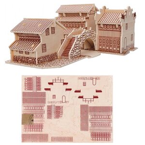 Пазл деревянный 3D 3 пластины с деталями "Китайский водный город"