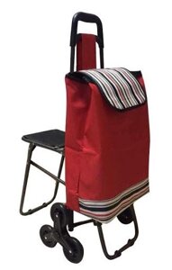 Сумка-тележка хозяйственная со стульчиком на 6 колесах Красный