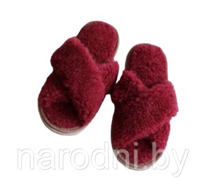 Пантолеты (тапки) из натуральной овечьей шерсти с открытым носком 35, Бордовый