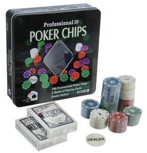 Набор для игры в покер "Professional Poker Chips", 100 фишек + 2 колоды карт