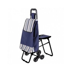 Сумка-тележка хозяйственная со стульчиком на 6 колесах Синий