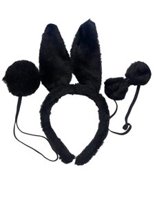 Набор карнавальный "Ушки зайчика" (ободок с ушками , хвостик, бабочка) цвет Черный