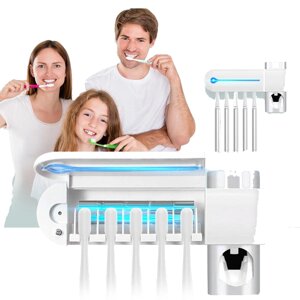 Стерилизатор УФ зубных щёток + дозатор зубной пасты + держатель зубных щеток 3 в 1