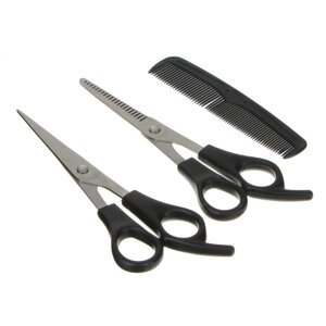 Набор: ножницы парикмахерские 2шт 17,7см + расческа 12,4см, металл, пластик