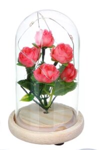 Светильник–цветочная композиция Букет роз в колбе (15 см) Ягодный