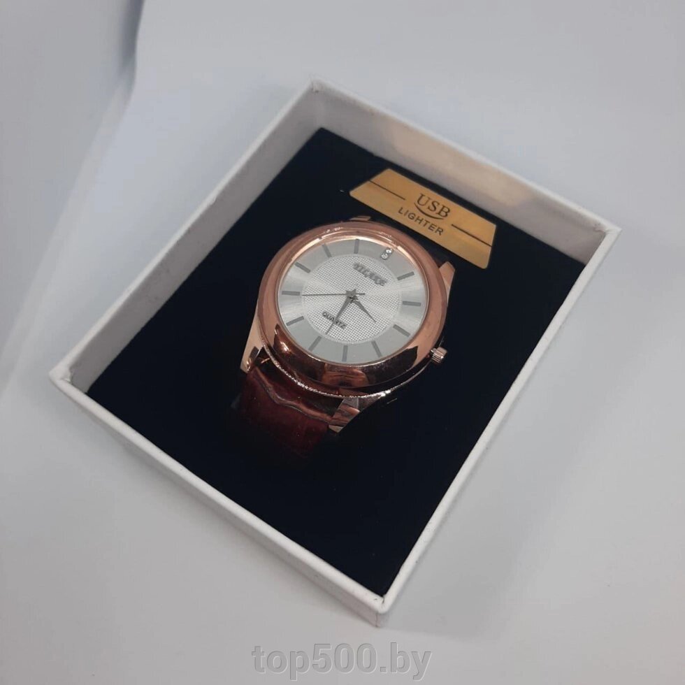 Подарочные часы с зажигалкой Lighter USB розовый от компании TOP500 - фото 1