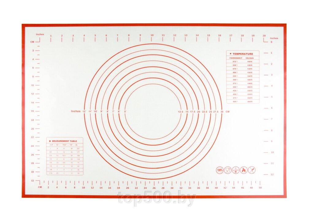 Силиконовый коврик с разметкой 60  40 см, красный от компании TOP500 - фото 1