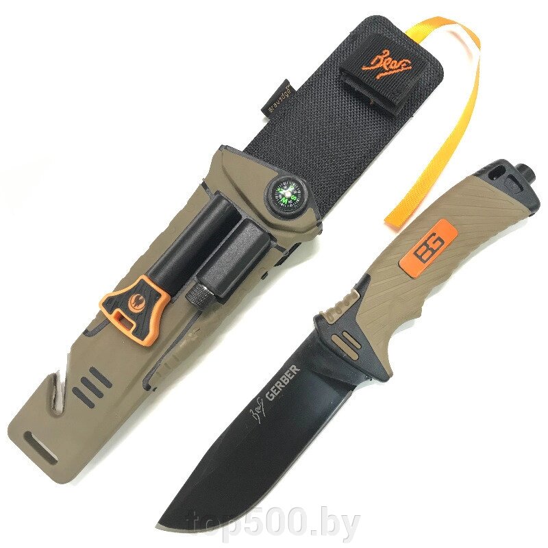 Тактический нож для выживания GERBER с огнивом и точилкой компасом и фонариком от компании TOP500 - фото 1