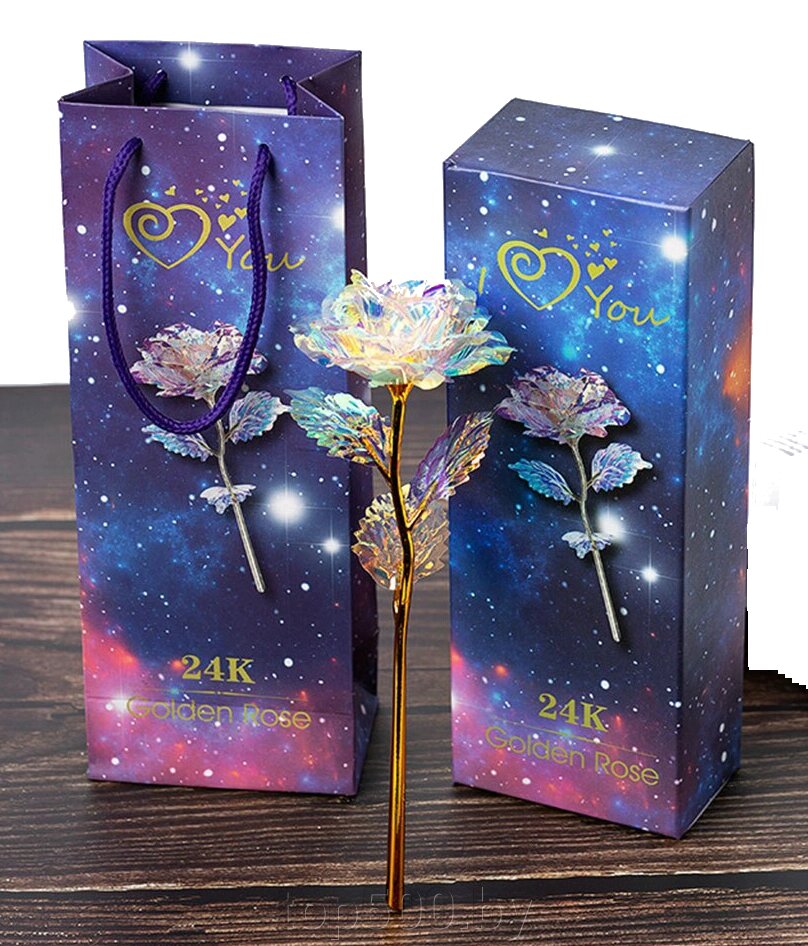 Золотая роза из хрустальной фольги в подарочной коробке (Золотая Роза) от компании TOP500 - фото 1