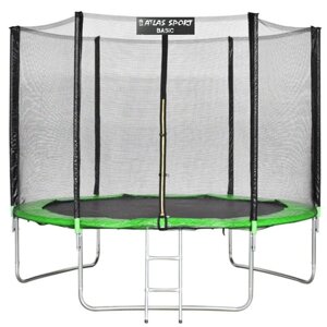 Батут Atlas Sport 312см - 10ft BASIC (3 ноги) с внешней сеткой и лестницей GREEN