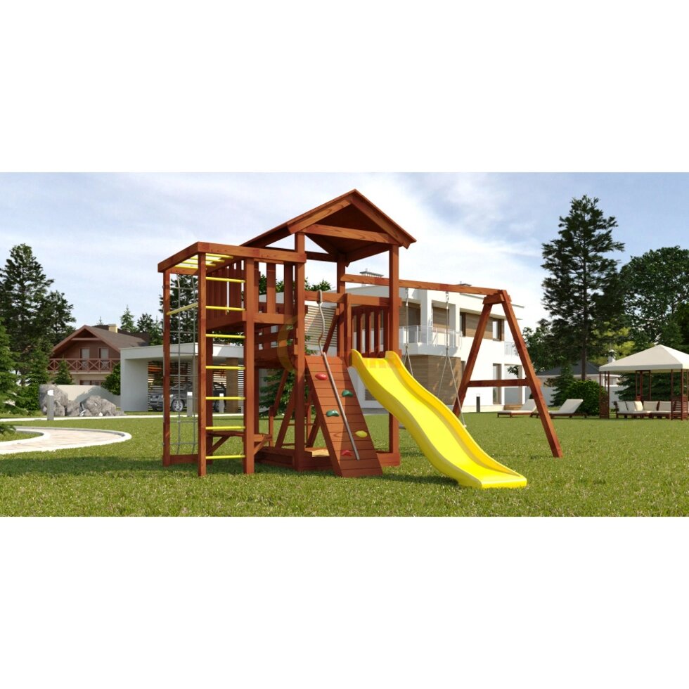 Детская площадка Савушка Мастер 3 с качелями Гнездо 1 метр (Махагон) от компании 7store - Ваш интернет-магазин - фото 1