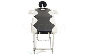 Складной 2-х секционный алюминиевый массажный стол BodyFit, черно-белый