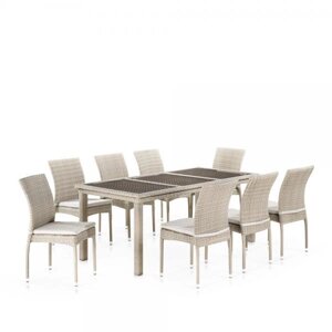 Комплект плетеной мебели T365/Y380C-W85 Latte (8+1) + подушки