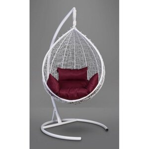 Подвесное кресло-кокон Sevilla белое, подушка бордовая