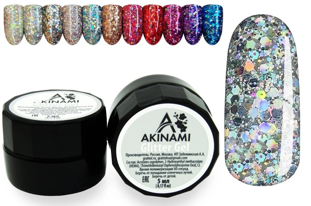 Глиттер-гель Akinami Glitter Gel 01 5мл от компании Интернет-магазин BeautyShops - фото 1