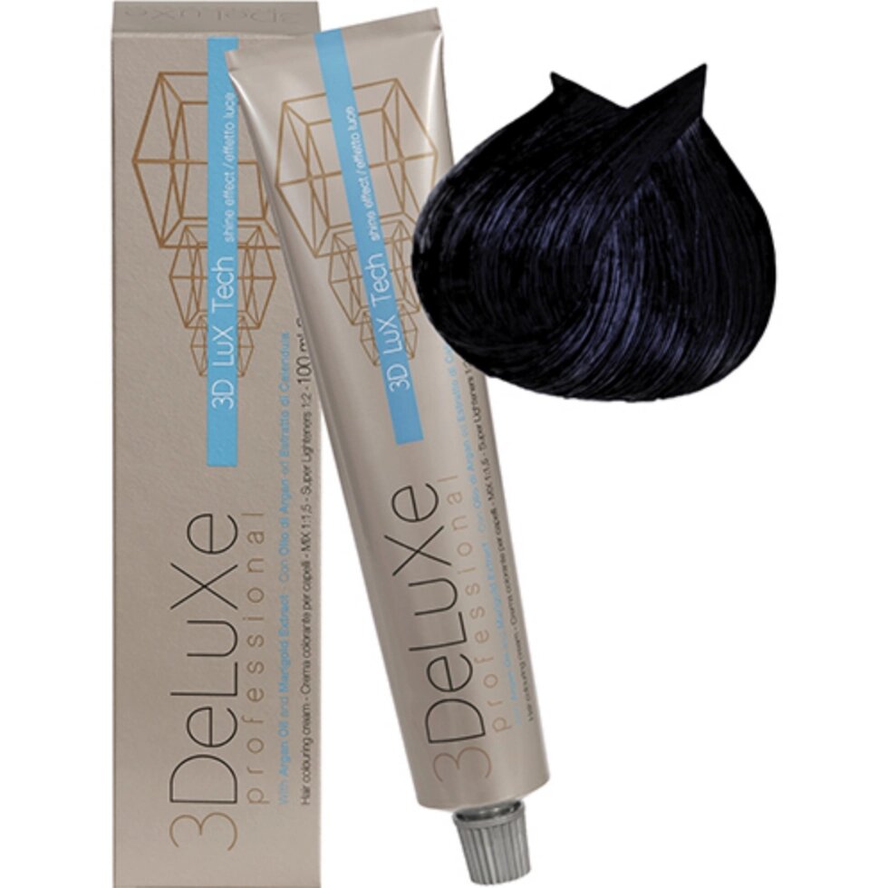 Крем-краска для волос 3DeLuXe Professional 1.10 Сине-чёрный 100мл от компании Интернет-магазин BeautyShops - фото 1