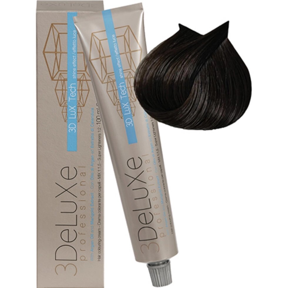 Крем-краска для волос 3DeLuXe Professional 4.00 Насыщенный каштановый 100мл от компании Интернет-магазин BeautyShops - фото 1