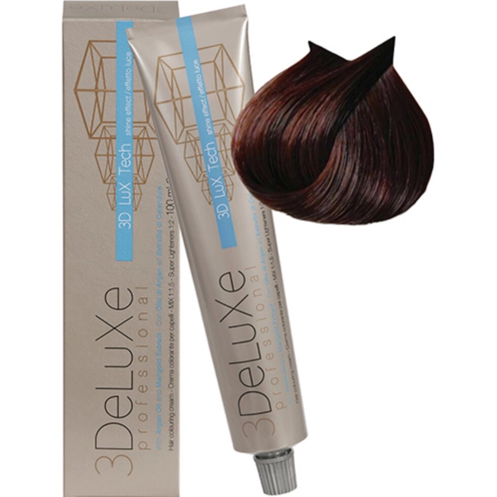 Крем-краска для волос 3DeLuXe Professional 5.52 Светло-каштановый шоколадный (красное дерево) 100мл от компании Интернет-магазин BeautyShops - фото 1