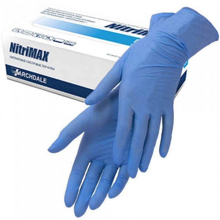 Перчатки нитриловые NitriMAX размер L Голубые 50 пар / 100 штук от компании Интернет-магазин BeautyShops - фото 1