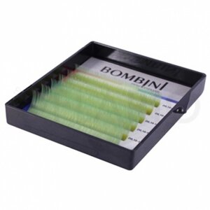 Ресницы для наращивания цветные Bombini Holi Зелёные 0,10 D Mix 8-13мм 6полос