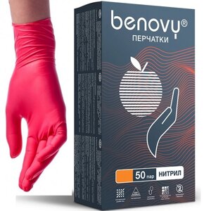 Перчатки нитриловые Benovy 50 пар / 100шт М Красные