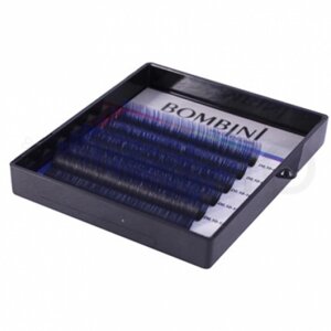 Ресницы для наращивания цветные Bombini Holi Черно-синие 0,10 C Mix 8-13мм 6полос