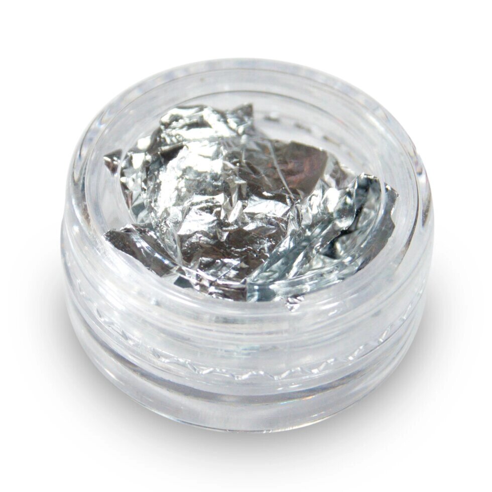 Выкладная фольга Поталь для дизайна ногтей в баночке серебро от компании Интернет-магазин BeautyShops - фото 1