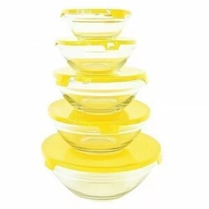 Набор стеклянных мисок с крышками Cooking Bowl 5 шт Yellow