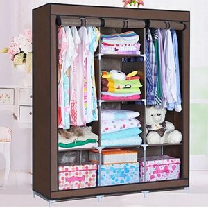 Шкаф складной каркасный тканевый STORAGE WARDROBE (YG - 05) Трехсекционный (Коричневый)