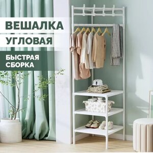 Вешалка напольная угловая для одежды и обуви (белый)