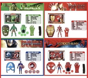 МСТИТЕЛИ Детский набор Маска+фигурка супергероев Халк, капитан Америка, Человек Паук и Железный человек