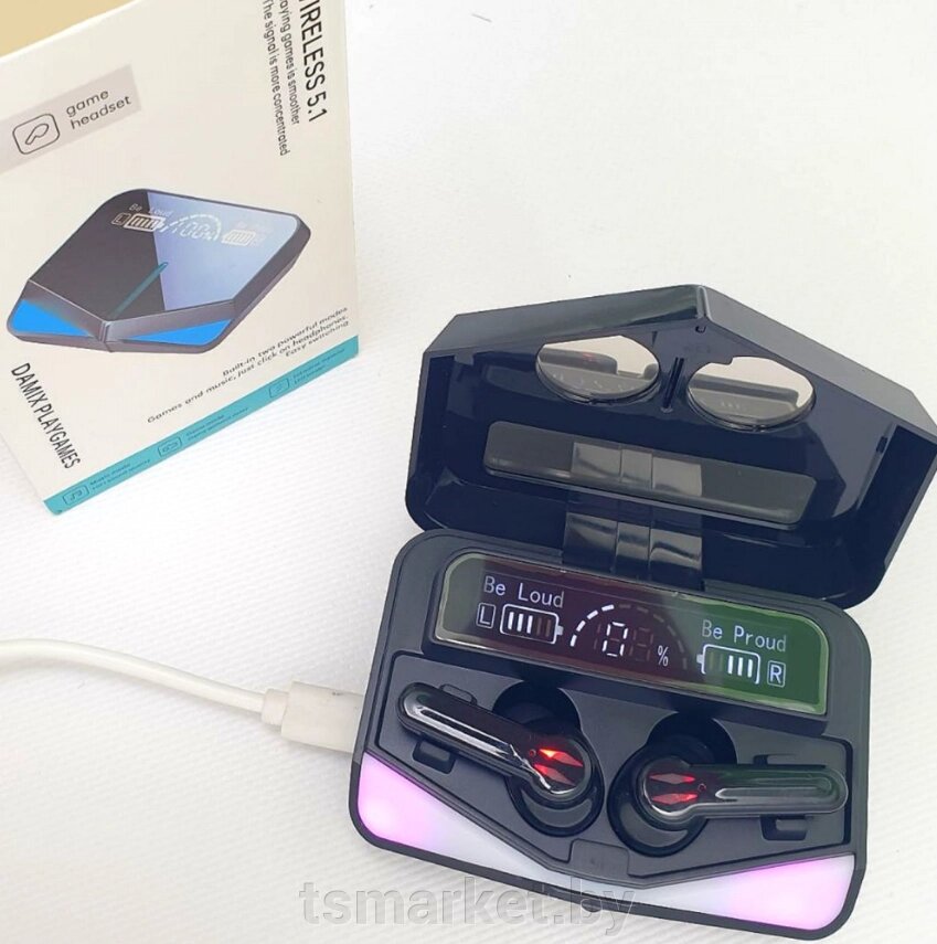 Беспроводные игровые наушники М28 Play Games, PowerBank, Bluetooth 5.1 , сенсорное управление в зарядном кейсе от компании TSmarket - фото 1