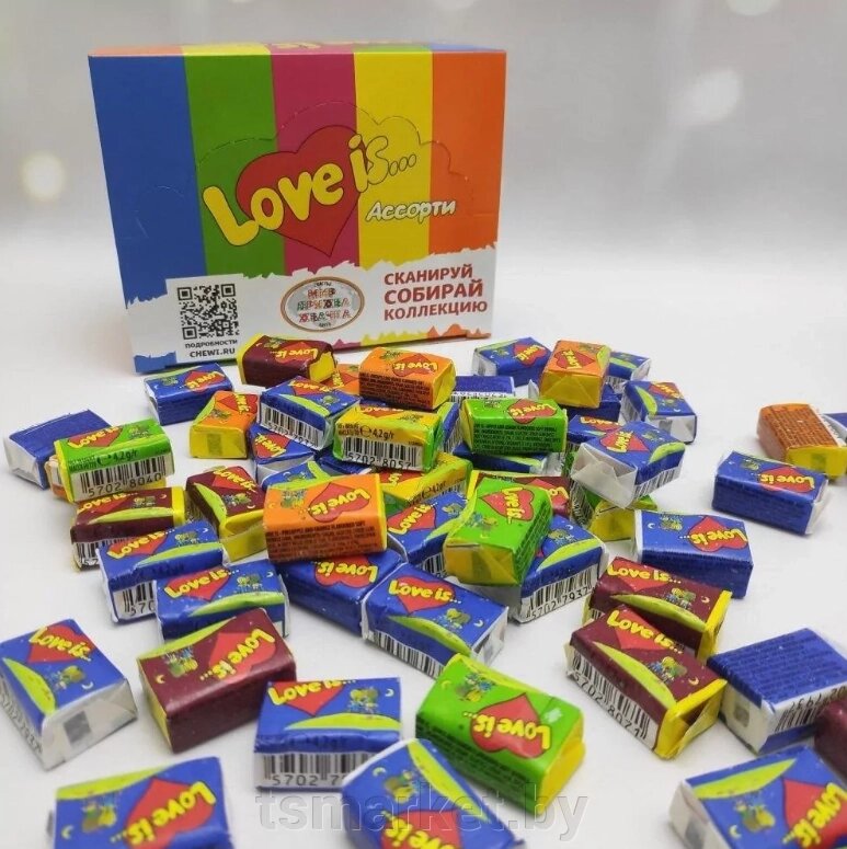 Блок жвачек Love is - Ассорти вкусов 100 штук комплект (5 видов жвачек с разными вкусами) от компании TSmarket - фото 1