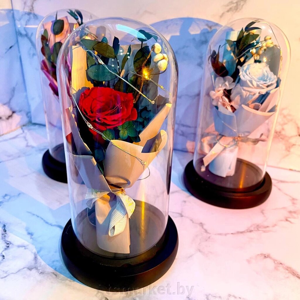 Букет вечных роз / "Роза в колбе" декоративный ночник от компании TSmarket - фото 1